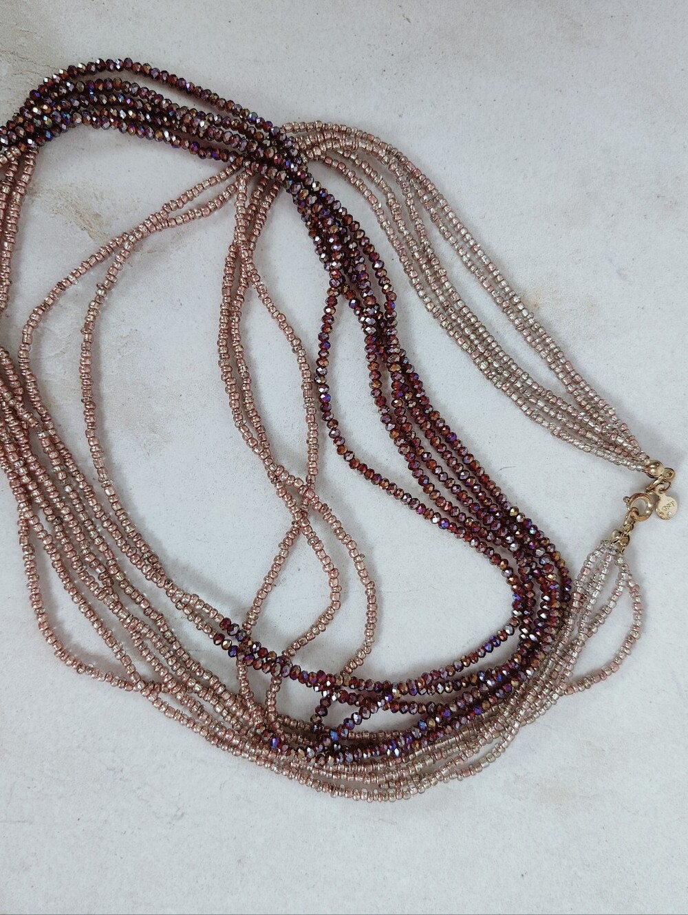 LOFT Multi-Strand Necklace 18" Beaded Gold Purple Ombre Statement Necklace